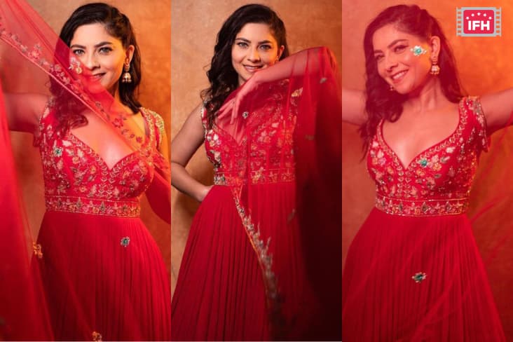 Marathi Film Actress Sonalee Kulkarni Looks Gorgeous In Her Red Ethnic Outfit