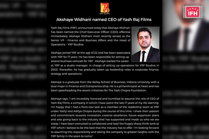 “Honoured And Humbled”- Akshaye Widhani On Being Named The CEO Of Yash Raj Films (YRF)